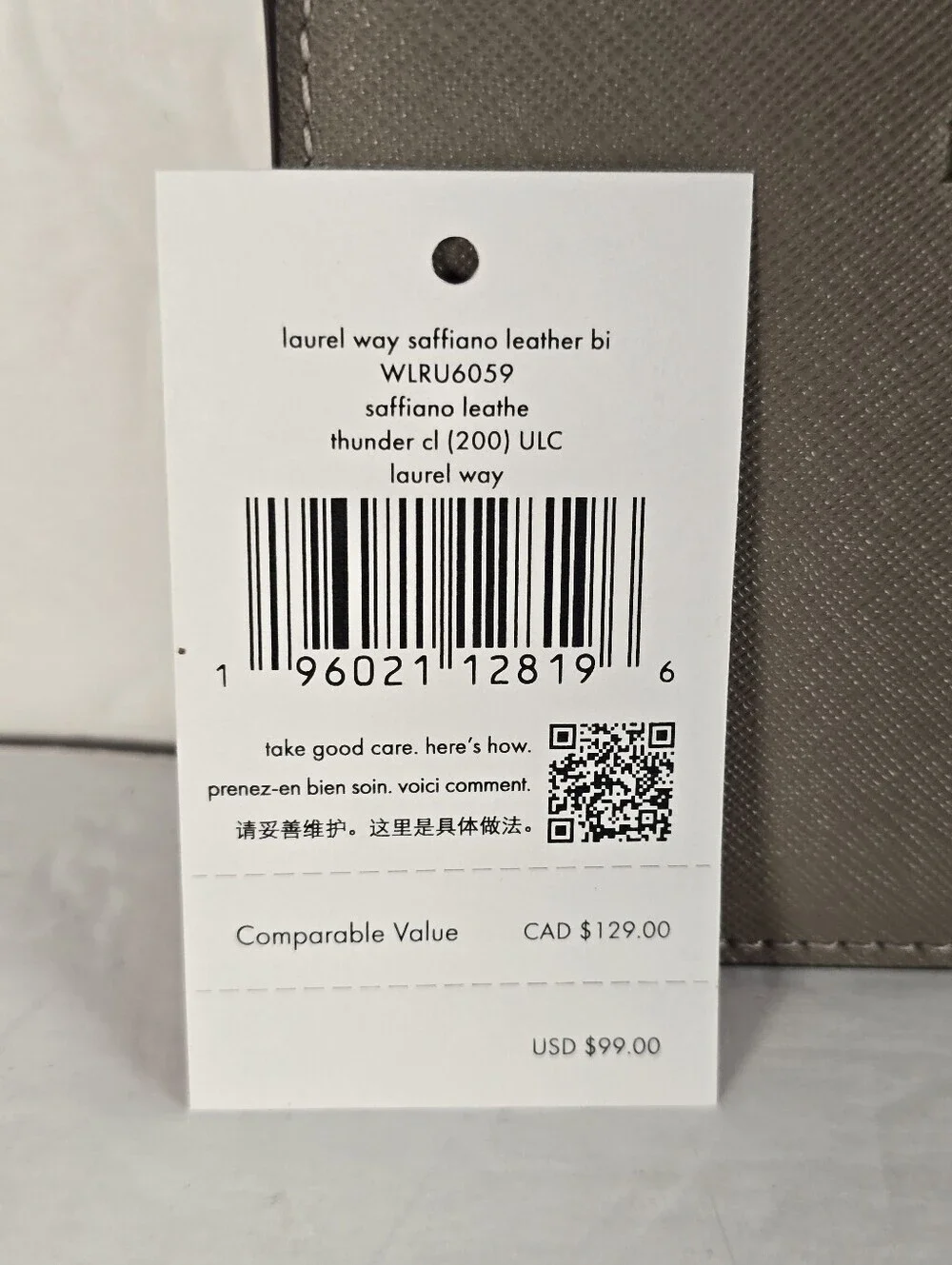 NWT Kate Spade New York Taupe Saffiano Leather L-Zip Card Holder With Keychain